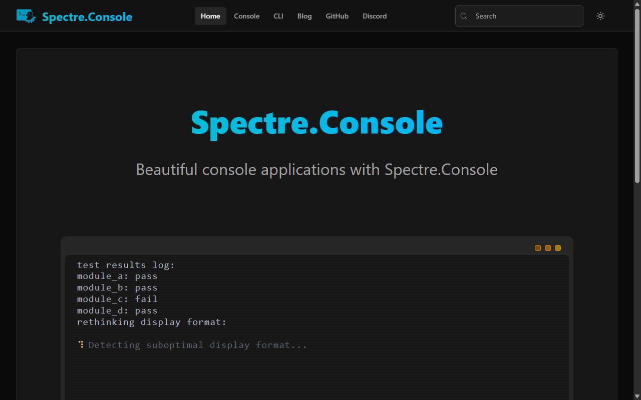 Screenshot of Spectre.Console in dark mode